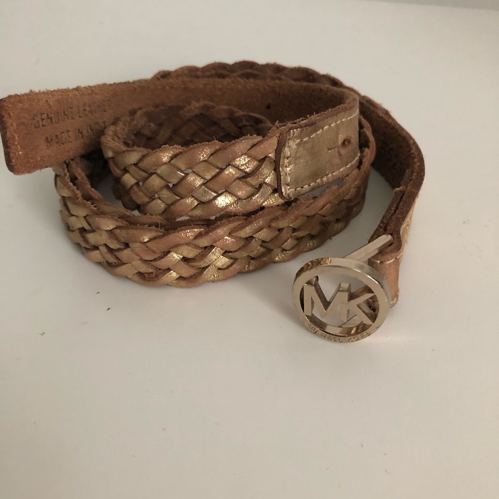 Michael Kors Muted Gold Braided Leather Belt